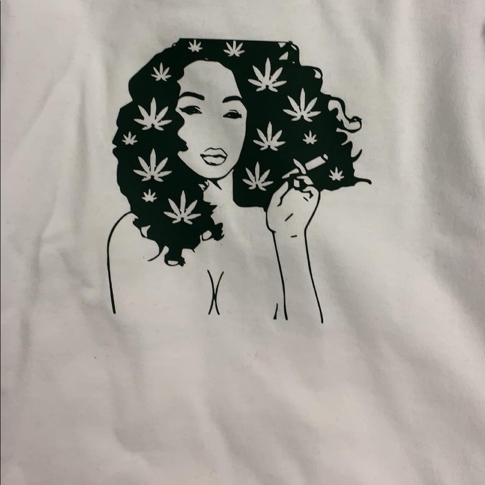 White tee with dark green vinyl graphic